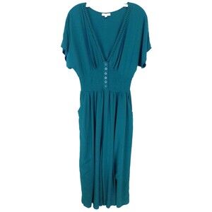 Partons  & Peace Women's V- Neckline Teal Wide-Leg Short Sleeve Jumper Size L